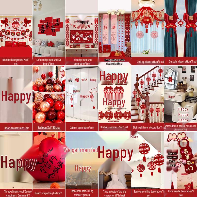Complete Wedding Room Decoration Set: Bride & Groom's Bedroom Decor Essentials
