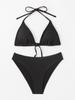 Ribbed Triangle Cup Tie Side Sexy Bikini Swimsuit Fashionable For Summer Holiday