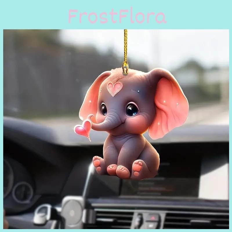 Acrylic Surface Flat Elephant Pendant With Love Heart Design For Car Interior