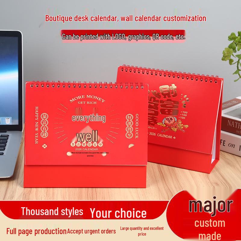 2026 Year of the Horse Chinese Style Custom Table Calendar with Hot Stamping, Office Memo Pad, and Logo Imprint