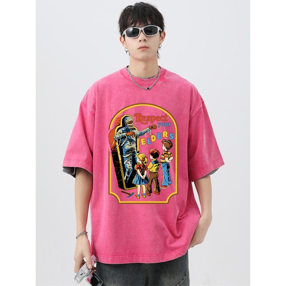 Respect Your Elders Mummy Funny Washed Retro Men Tee T Shirt Breathable Clothes Oversize Short Sleeve