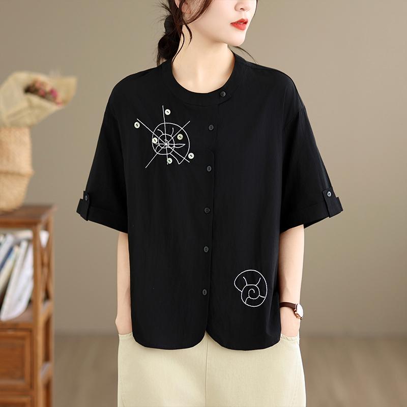 DIMANAF Summer 2026 Women Plus Size New Blouse Shirt Embroidery Short Sleeve Cotton Casual Loose Lady Tops Shirts