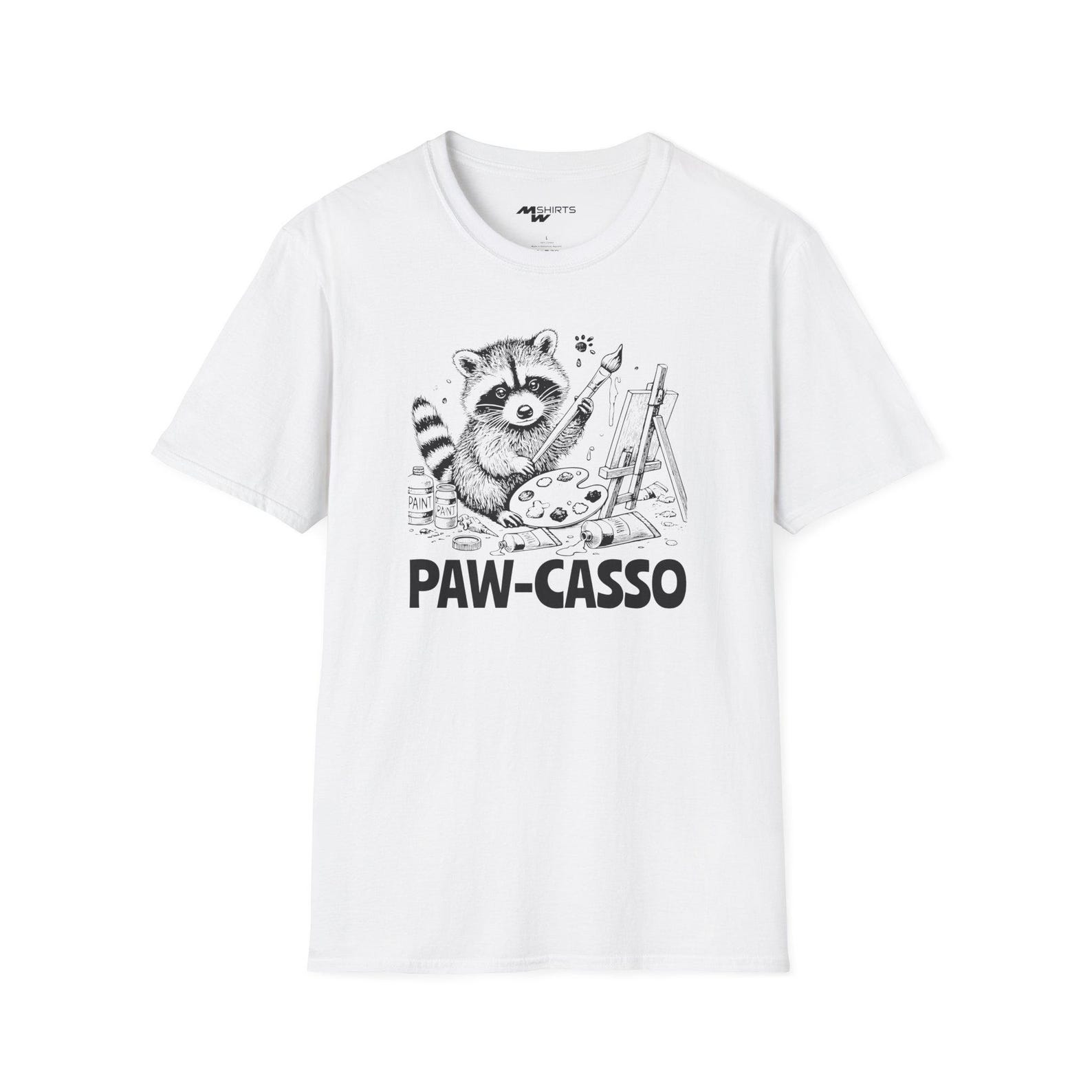 Raccoon Paw-casso T-Shirt: Vintage Engraved Print, Animal Art Tee L