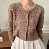 Dámský háčkovaný top s dlouhým rukávem Průhledný Cardigan s knoflíky Prolamovaný Pletený Sako Jaro Léto Boho Dovolenková Móda