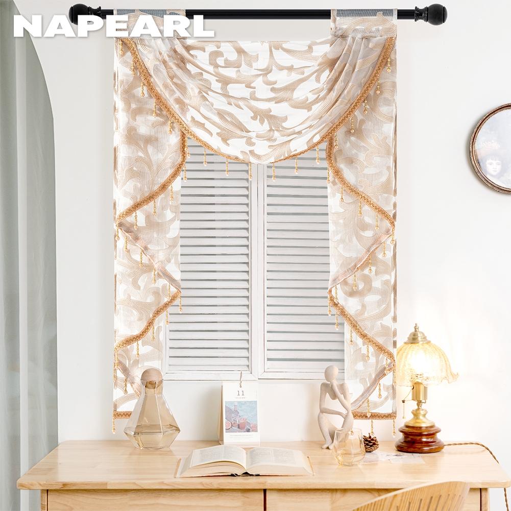 1PZ NAPEARL Nastro Pieghettato a Tirare Colorato Tenda in Tulle Stile Semplice Spessa Trasparente Tenda da Finestra Per Soggiorno Cucina Decorazione Casa
