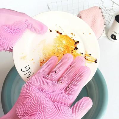 2Pair Silicone Cleaning Gloves Multifunction Magic Silicone Dish Washing Gloves for Kitchen Household Silicone Washing