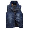 Men's Denim Multi-pocket Printed Lapel Vest Casual Jacket 9826