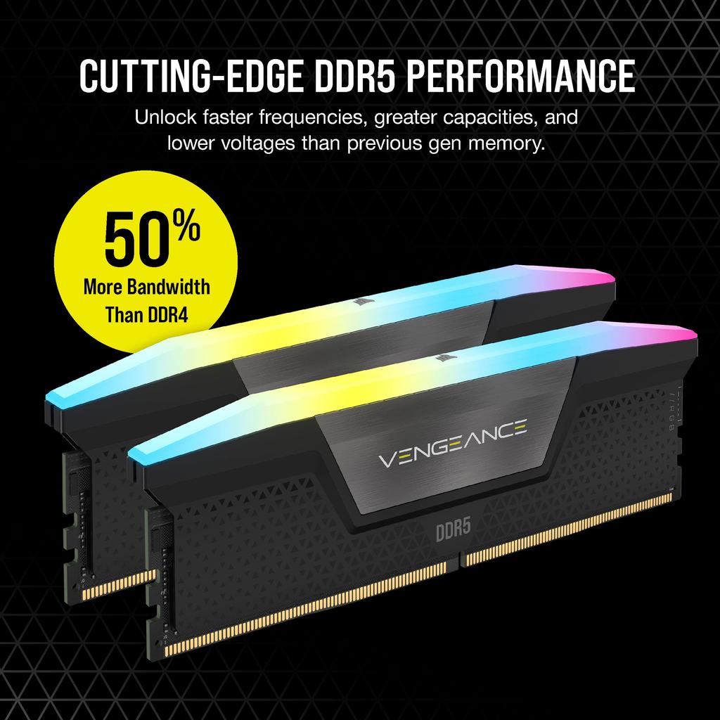 CORSAIR Stasjonær PC VENGEANCE RGB DDR5-serien Intel XMP-minne 64GB Svart 32GB Minne CMH64GX5M2B5600C40 DDR5-5600MHz Minne, (PC5-44800), Sett, (To