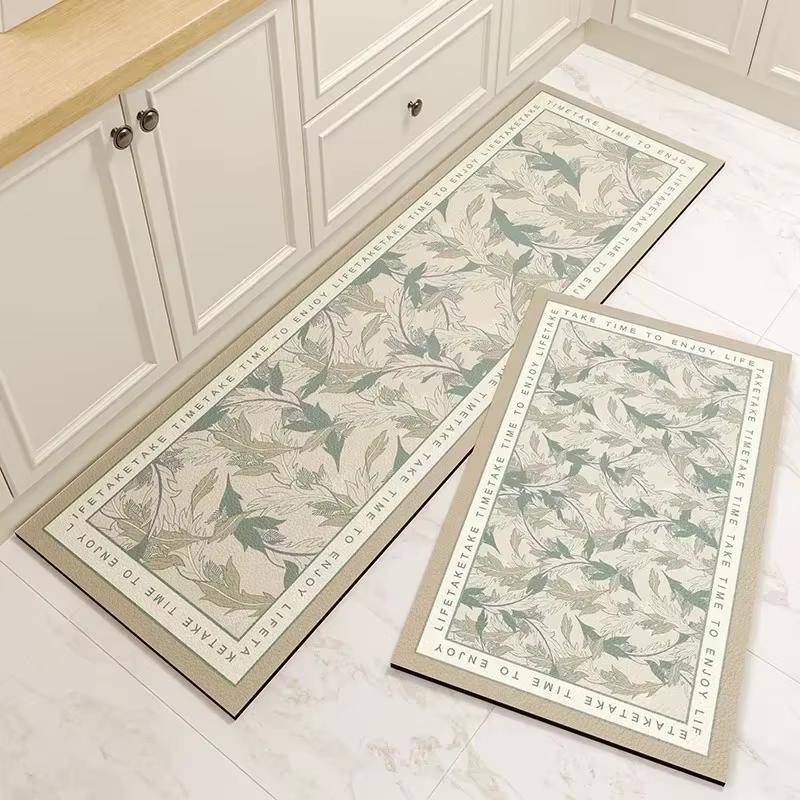 

Kitchen Carpet Waterproof Pvc Floor Mat Anti-Slip Foot Mat Oil-Proof Long Carpet Floral Spring Plant Home Decoration 2pc 40x60 40x120cm