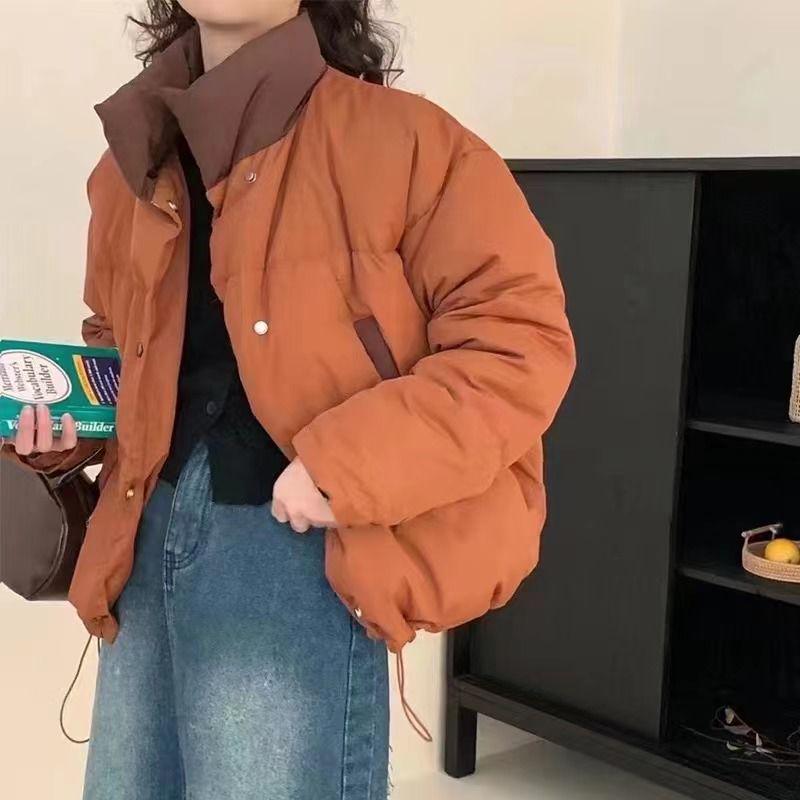 Kleine Colorblock Daunenjacke: Stehkragen Damenoberbekleidung im koreanischen Stil für Herbst/Winter