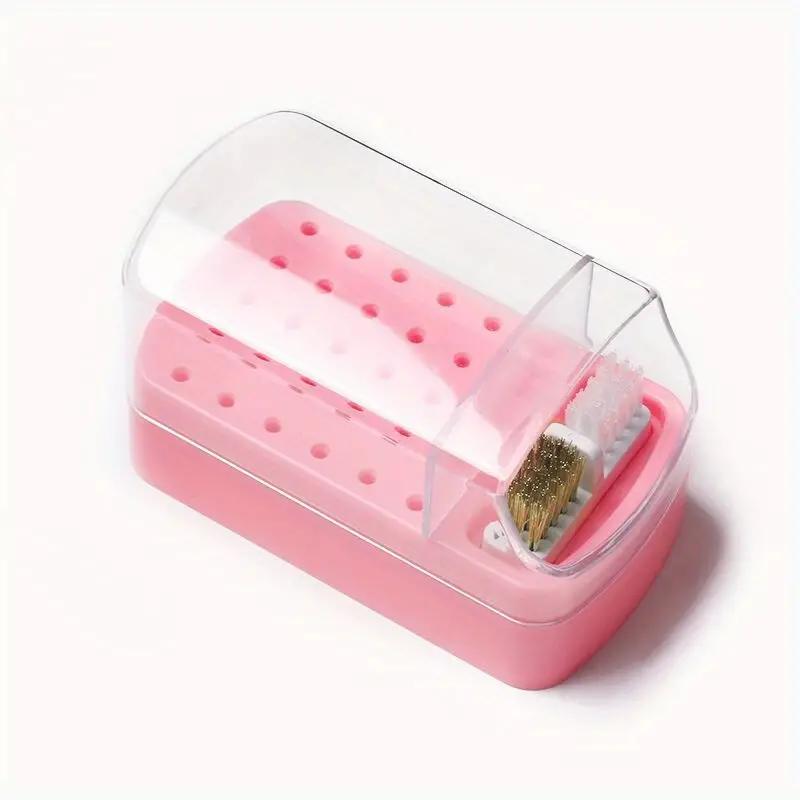 Nail Drill Bits Storage Box with 30 Holes and Cleaning Brush Manicure Salon Grinding Head Holder Nail Art Accessory Organizer