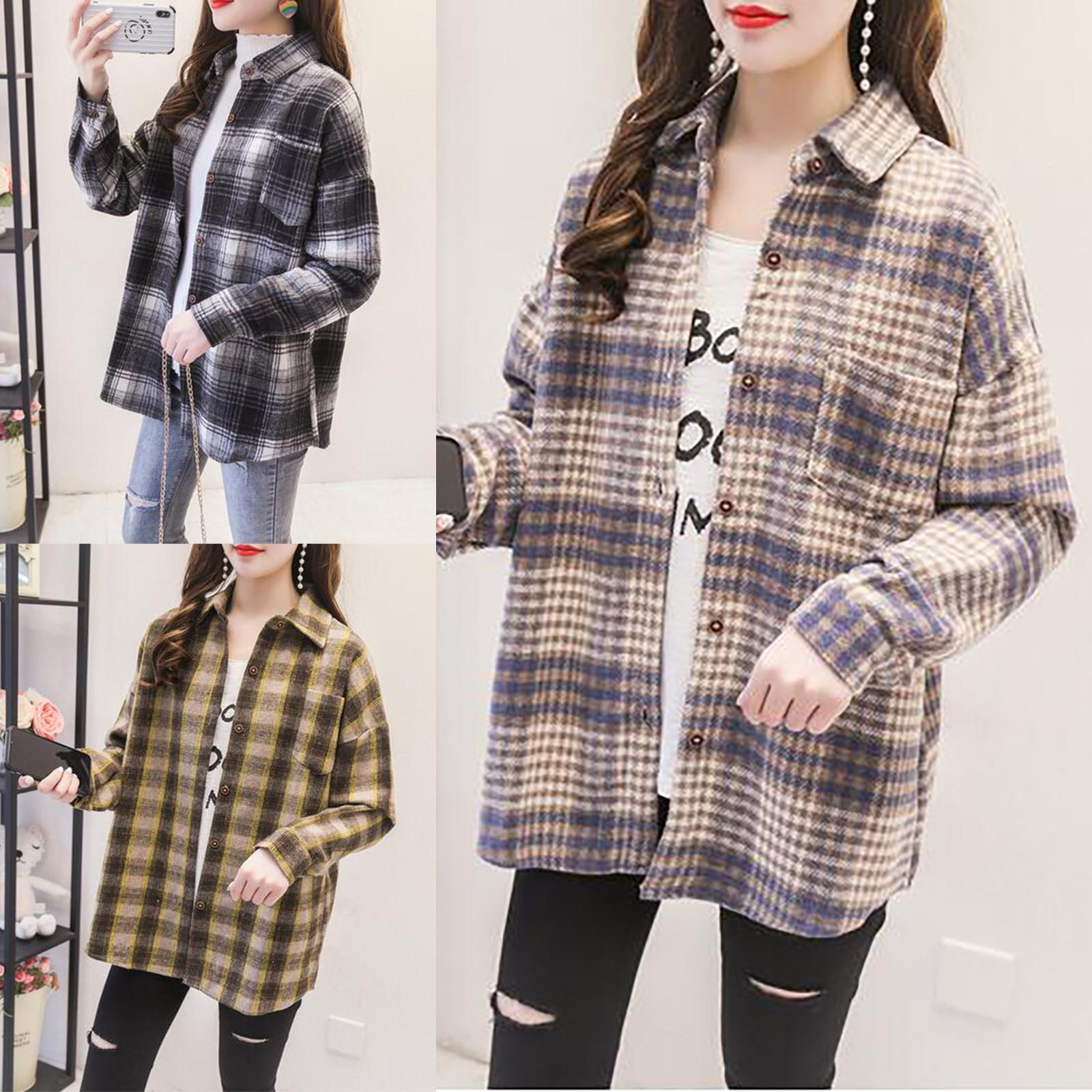 

Women s Casual Plaid Button Down Long Sleeve Shacket Woolen Cloth Coat XL чёрный