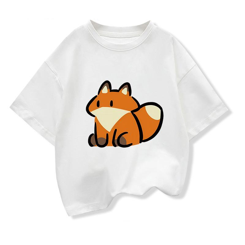 Original Design Kids ShortSleeve t shirts Cute Cartoon fox Childrens Summer Pure Cotton Loose Tees Boys Girls Casual Tee Tops