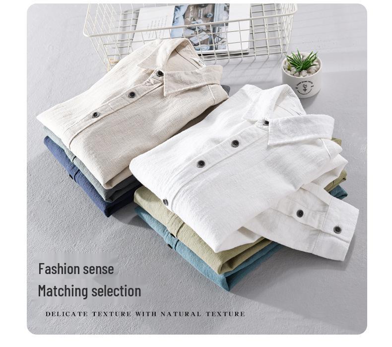 Men's Ramie Long-Sleeve Shirt - Spring/Autumn Casual Loose Fit, Youth Classic Style (Model 9798)