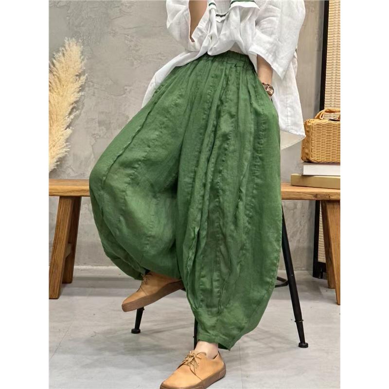 Summer Autumn Cotton and Line Bloomers Pant Women Loose Trousers Fashion Female Viantage Printed Floral Bohemian Straight Pants