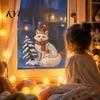 Winter Atmosphere Sticker Christmas Fox Window Clings, Forest Animal Double-Side Sticker, Cute Graphics Reusable Static Glass Decals for Holiday
