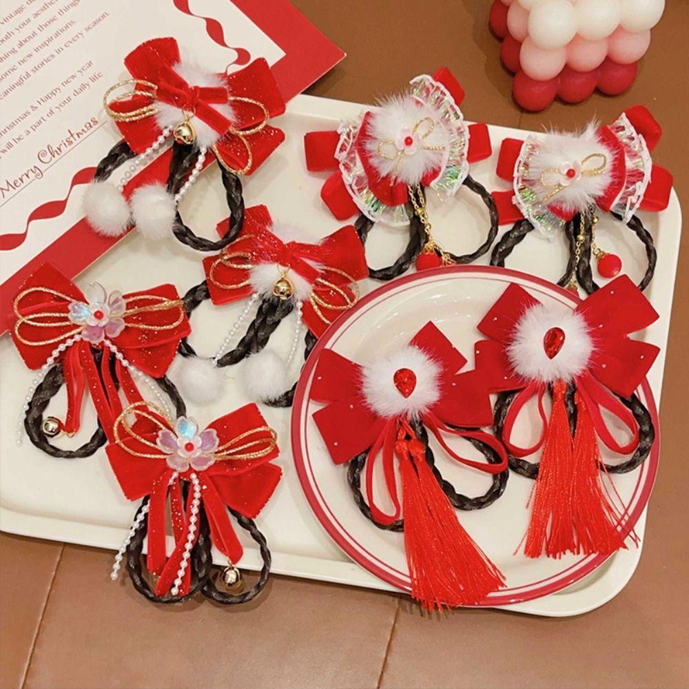 Princess New Year Bow Hairpins Red Girls Hanfu Headwear Sweet Children's New Year Hairpin  Kids