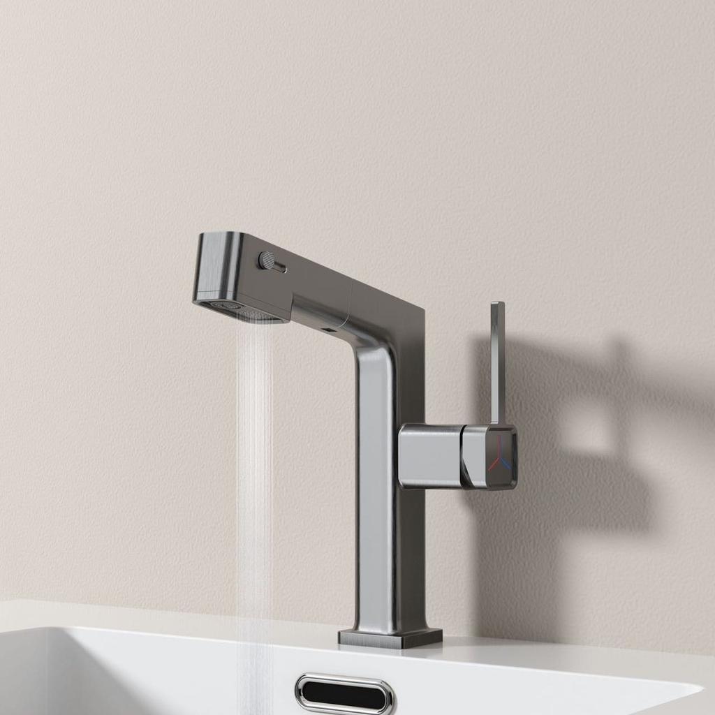 Milky White Bronze Pull-Out Bathroom Basin Faucet Grey Household Adjustable Hot And Cold Shower Faucet for Kitchen And Bath
