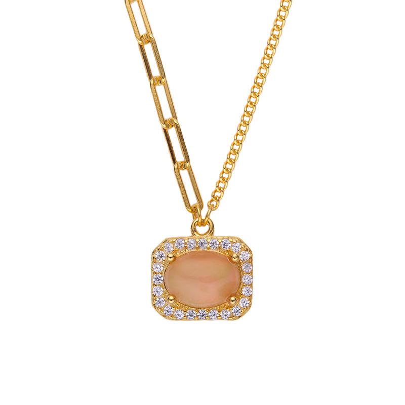 Vintage Small Fresh Color Treasure S925 Sterling Silver Inlaid With Natural Opal Jewelry Necklace Women'S Non-Fading Versatile Collarbone Chain