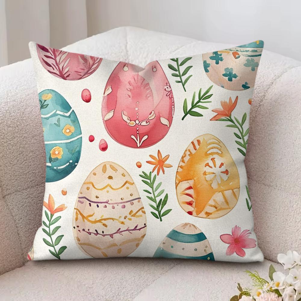 Easter Eggs Cartoon Cushion Cover Silky Short Plush Invisible Zipper Dustproof Sofa Pillow Case For Home Decor