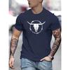 Men's Summer 100 Cotton Fashionable Casual Loose Plus Size Bull Skull Print Sports Round Neck Short Sleeved T-shirt Top