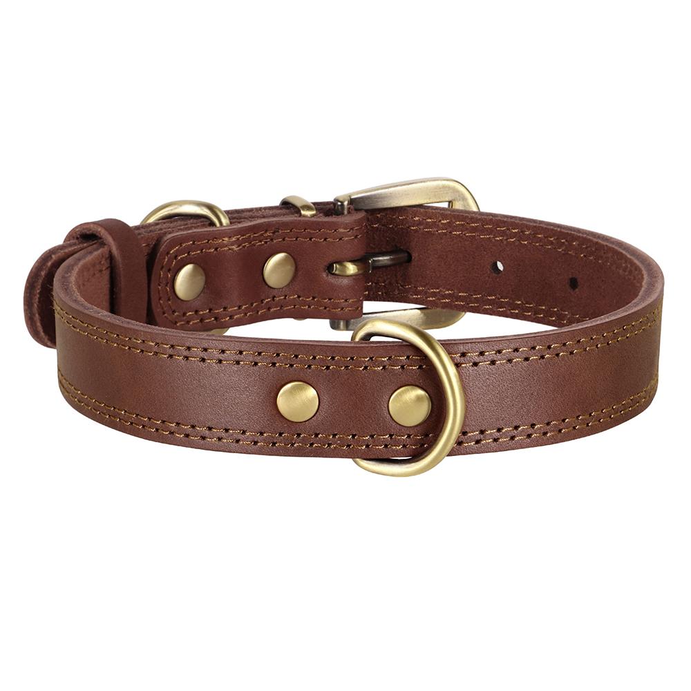 

Genuine Leather Dog Collar Durable Puppy Dog Collars Real Leather Pet Necklace Adjustable for Small Medium Large Dogs Pitbull M коричневый