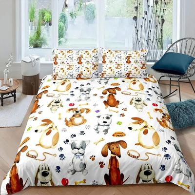 Dog Paw Print Duvet Cover Set Watercolor Puppy Bedding Set Cute Animals Pastel Comforter Covers Cartoon Pattern Bed Sets