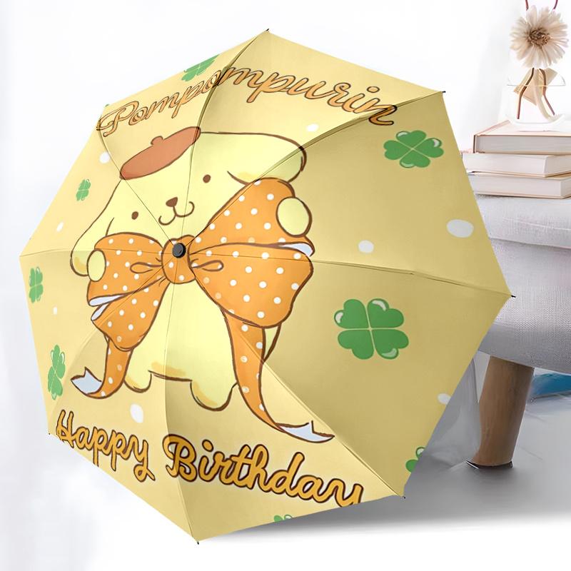1pc Pompompurin Happy Birthday Automatic Folding Umbrella - Portable 3-Fold Design with 8-Bone Iron Frame, Perfect Gift for Fans, Travelers, Everyday