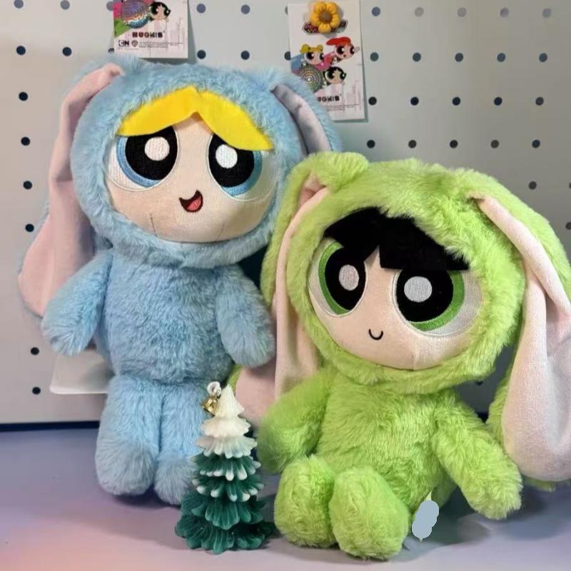 40/55/70cm Animal Powerpuff Girls Cartoon Dress Up Bunny Rabbit Plush Toy Blossom Bow Tie Doll Stuffed Doll Girls Birthday Gift