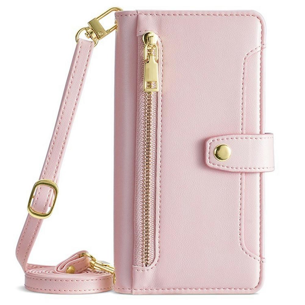 For Itel A50C Leather Case Zipper Pocket Wallet Phone Cover with 2 Straps