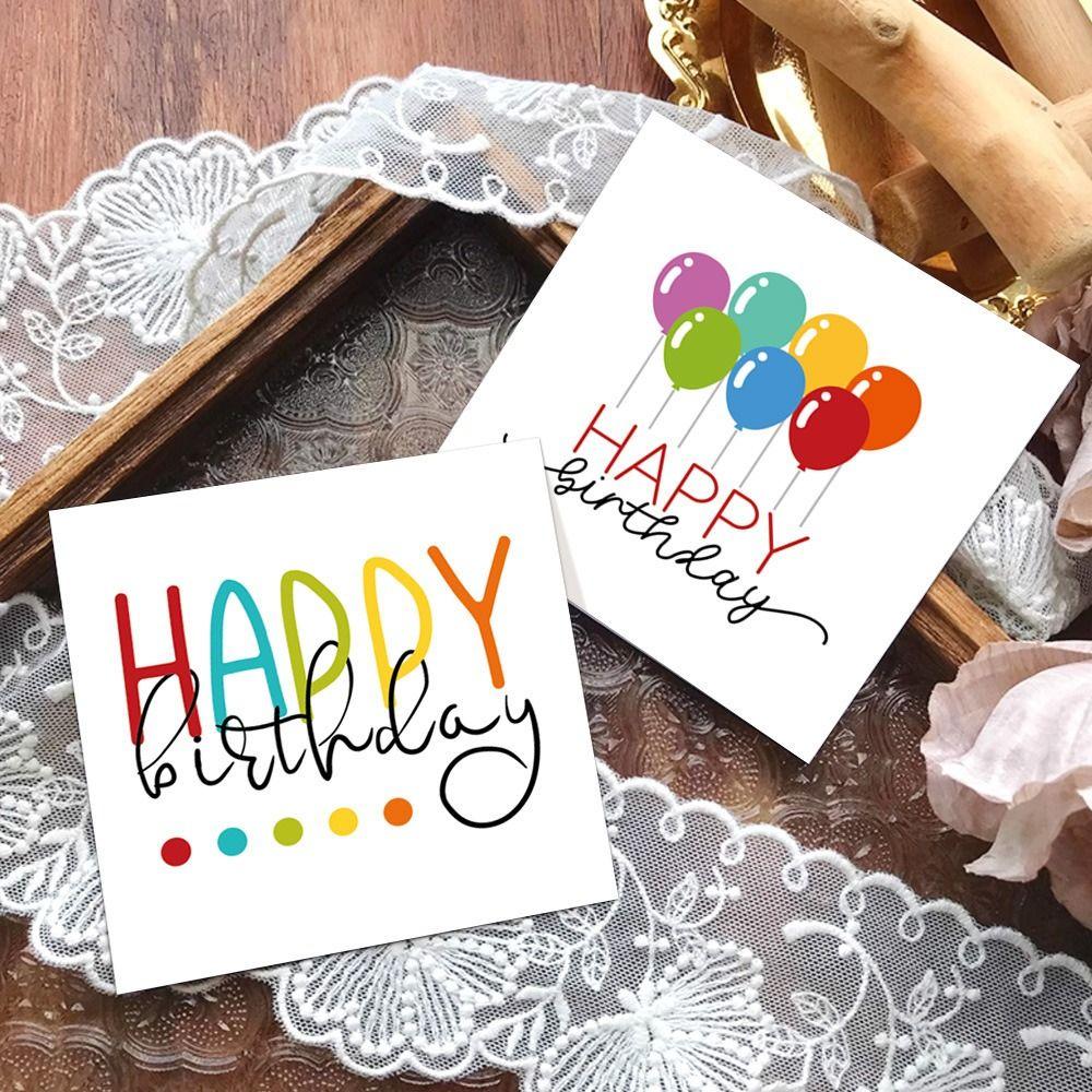50PCS Creative Colorful Happy Birthday Cards Paper Sqaure Greeting Cards Blank Back Balloon Dots Pattern Message Cards Package