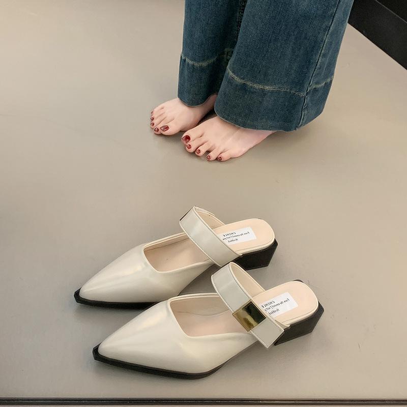 

Ретро туфли на среднем каблуке с сумкой на голову, полутапочки, женская обувь, новинка 2025 года, летняя корейская версия, маленькие кожаные туфли, туфли Мэри Джейн 40