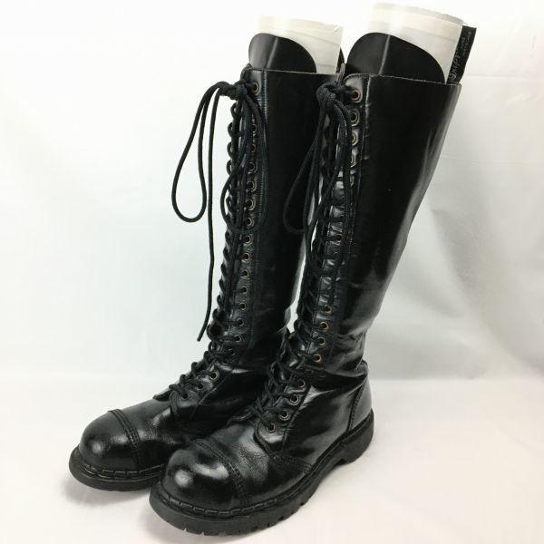 Made in England gripfast Steel Toe Long Boots Size Approx. 24.025.0 Black Lace-Up Rock Style(USED)