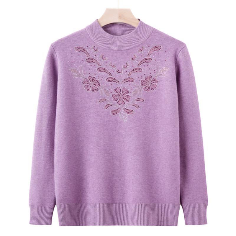 Middle-aged grandmother semi-turtleneck plush sweater female mother autumn and winter bottoming shirt thickened warm elderly clothes