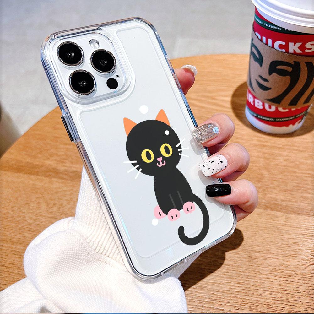 Cute Sitting Black Cat Transparent Soft TPU Phone Case for Xiaomi Redmi Note 15 14 13 12 11 10 9 Pro Plus 4G 5G Soft Cover