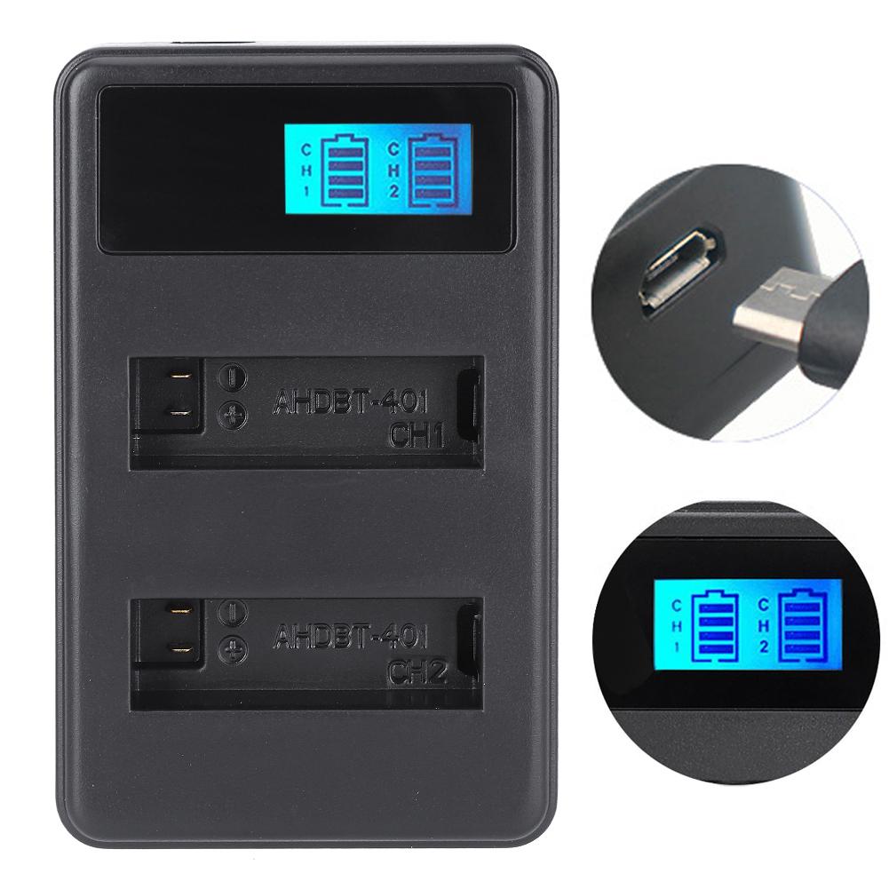SEIVI  AHDBT 401 Actions Camera Dual Slot Battery Charger with LCD Charging Display for Gopro 4