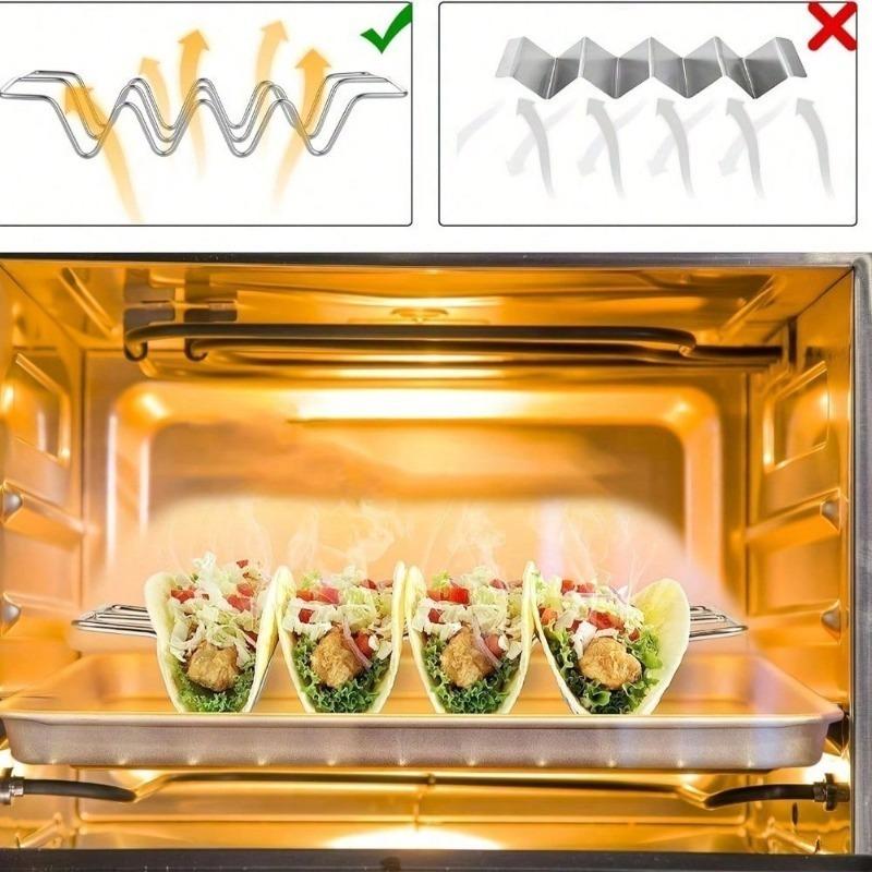 W-Shaped Stainless Steel Taco and Tortilla Holder with Sauce Cup Multifunctional Serveware for Tacos Burritos Potato Chips