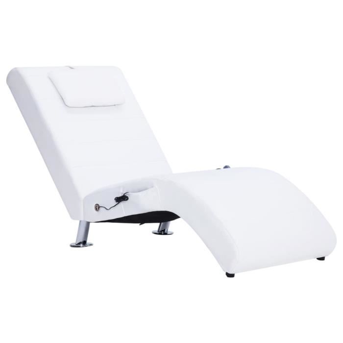 VidaXL Chaise longue de massage avec oreiller Blanc Similicuir