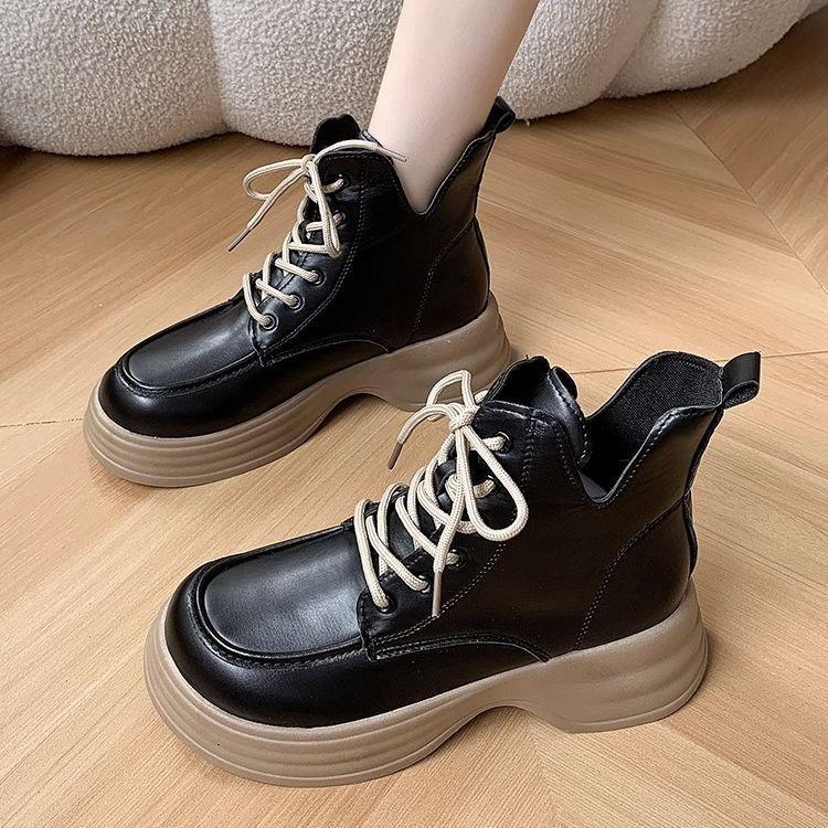 Martin boots women's 2025 new popular autumn British style thick-soled heightened feet small fried street short boots spring and autumn single boots