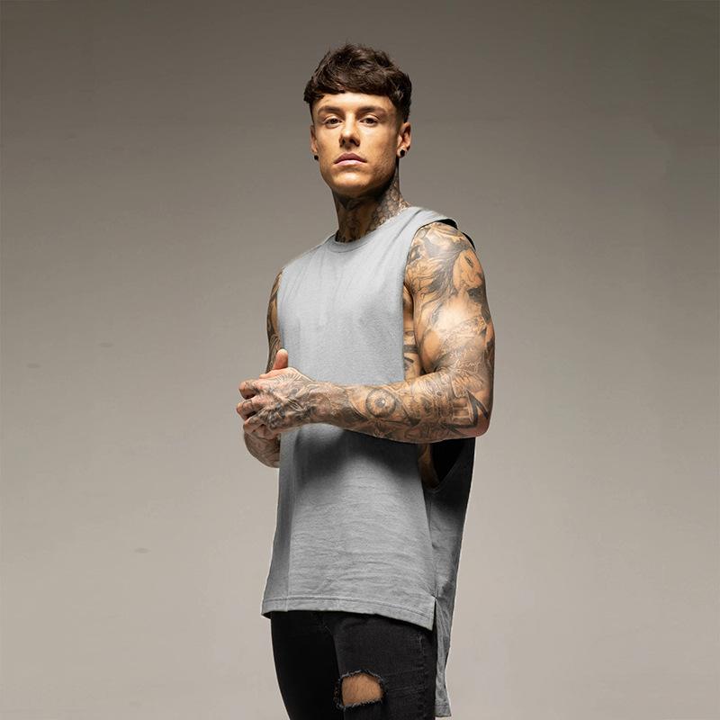 New Sports Vest Men'S Loose Summer Pure Cotton Fitness And Bodybuilding Quick Drying Sleeveless Shoulder White Base Shirt Sleeveless T-Shirt