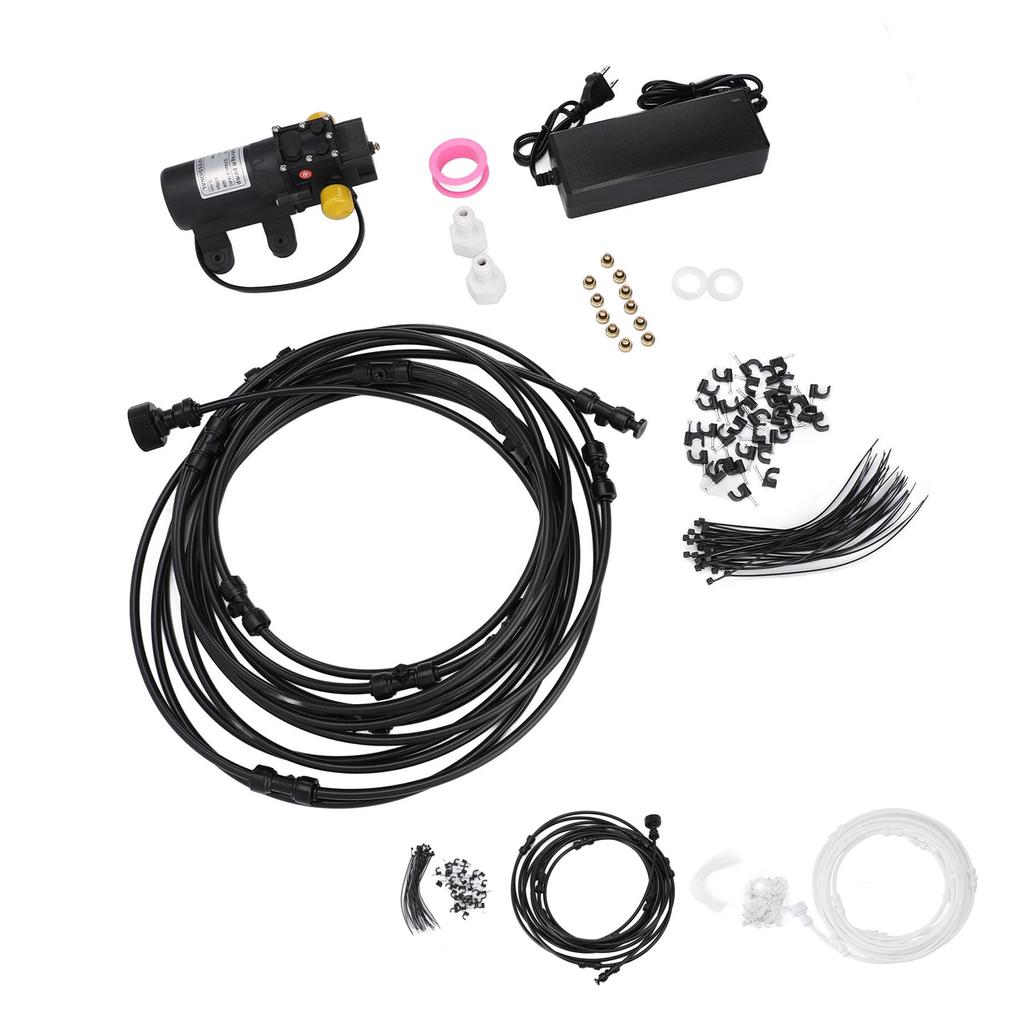 Outdoor Misting System Efficient with 29.5ft Pump Filter Nozzles Power Supply Garden Mist Hose Kit f