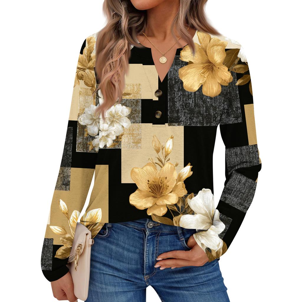 Women's Floral Print Long Sleeve  Shirt Elegant Casual Tops Trendy Shirt Tops