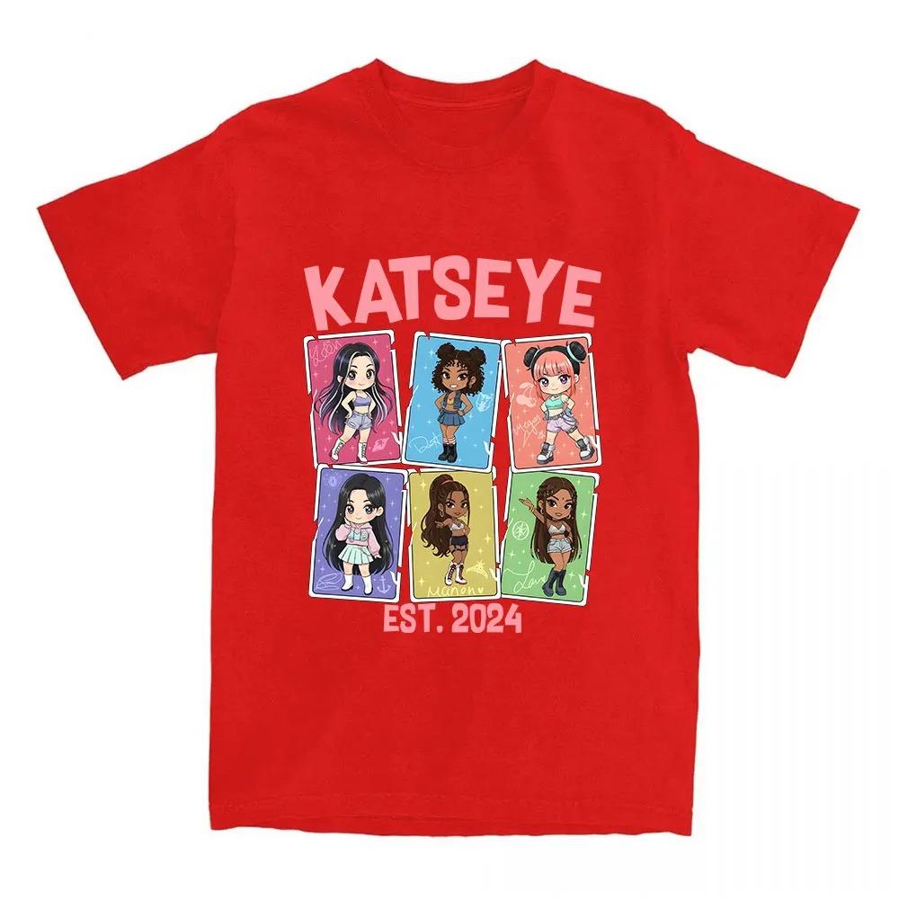 2026 Hot Sale KATSEYE EST. Chibi Member Card Cotton T-Shirt, Loose Fit for KATSEYE Fans Women and Men T-shirts Casual Short Sleeve Oversized Tops