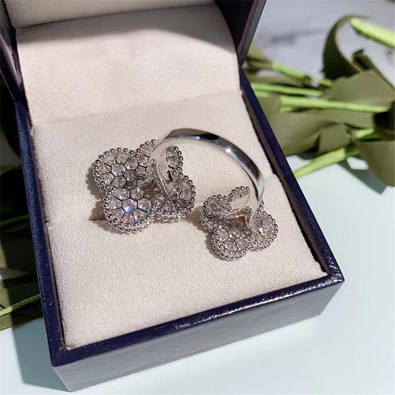 Four-Leaf Clover Ring Female Opening Adjustable Non-Colour Loss Ring Light Luxury Niche Senior Temperament Versatile Index Finger Ring