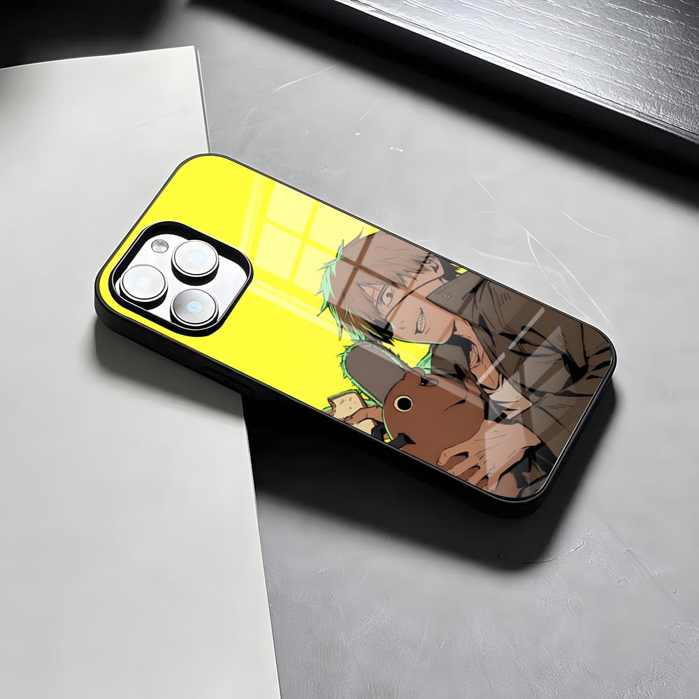 

Чехол для телефона Chainsaw Man Для iPhone 17 Pro Max 15 Pro 16 14 Plus 12 13 Mini 11 Pro Ударопрочный Стеклянный Чехол iPhone16ProMax