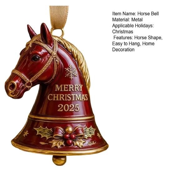 Yousheng Merry Christmas Horse Bell Decoration Home Office Holiday Party Xmas Tree Horse Shape Bell Eyes Hanging Ornament Horse Lover Gift