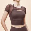 Womens Long Sleeve Yoga Top Mesh Cutout Sportswear Breathable Fitness Tee With High Elasticity