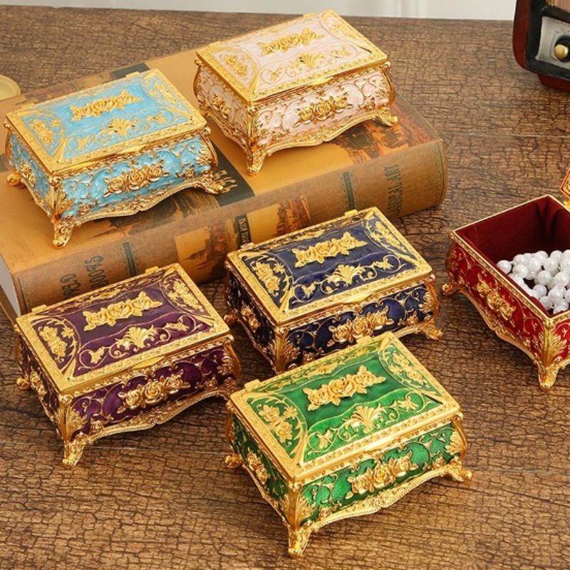 European Style Jewelry Storage Box Portable Travel Organizer Necklace Case Alloy Storage Earrings Ring Dressing Table Display
