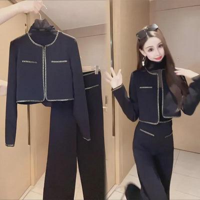 2024 Autumn Women's Xiaoxiang Style Short Jacket & Wide-Leg Trousers Set