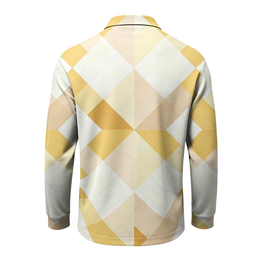 Men's Quick-Dry Mesh Golf Shirt Long Sleeve Printed Casual Top for Golf and Everyday Wear